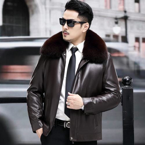 海宁皮衣男真皮短款尼克服男水貂内胆黄金貂皮草皮毛一体男外套冬