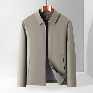 奢侈品男装高端秋季新款高端夹克纯色质感休闲中老年简约外套