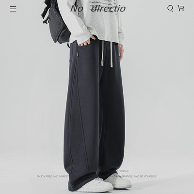 NOT ANXIOUS 秋冬加绒加厚弯刀卫裤男拼接宽松休闲运动裤直筒长裤