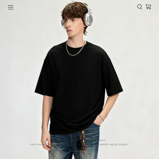 上衣t恤纯色 T恤男宽松圆领白色打底衫 夏季 260g重磅纯棉短袖