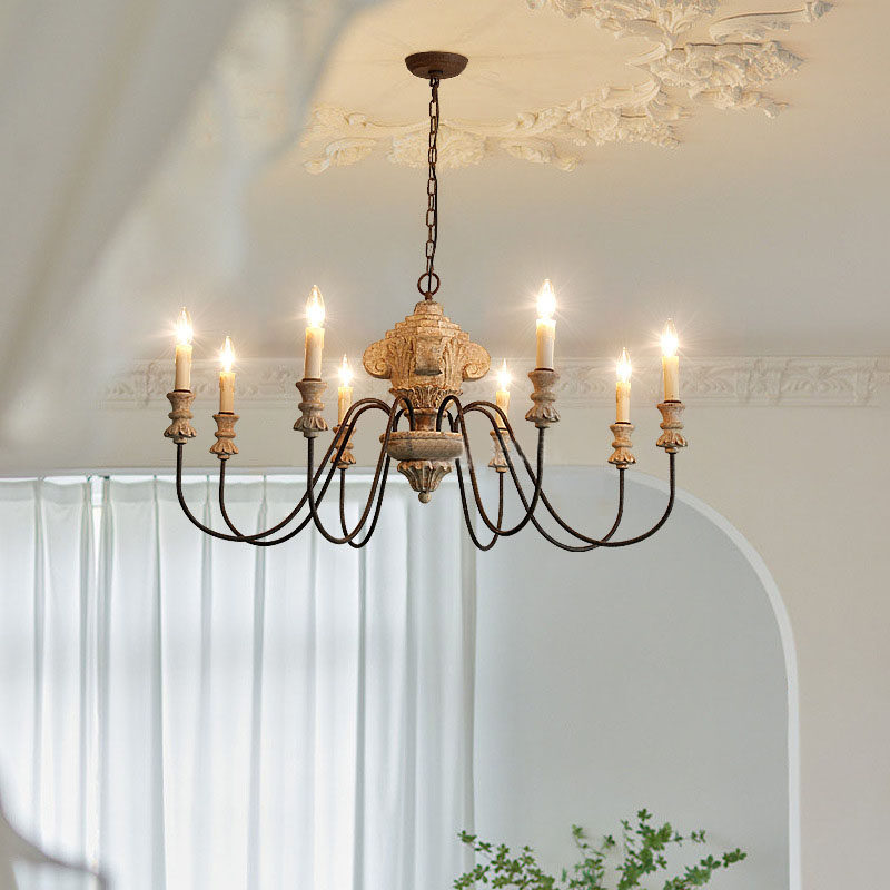 法式复古客厅吊灯饰白色奶油餐厅儿童公主房灯具民宿装饰木头灯具