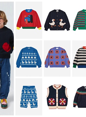 2025秋冬欧美儿童纯棉BC卡通针织套头衫男女宝宝加厚保暖开衫外套