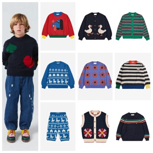 2025秋冬欧美儿童纯棉BC卡通针织套头衫男女宝宝加厚保暖开衫外套