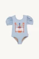 Tc Light Blue Piano Puff Sleeve One-Piece Swimsuit (Ready in Stock)