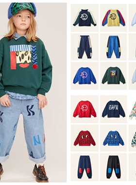 25秋冬欧美儿童wyn纯棉加绒笑脸卫衣卫裤套装男女宝宝保暖打底衫
