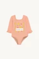 Tc Light Pink Orange Star Long-Sleeved One-Piece Swimsuit (Ready in Stock)