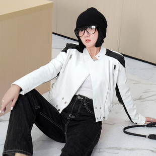 拼接立领小皮衣外套女2026春秋新款韩版小个子机车收腰超短款夹克