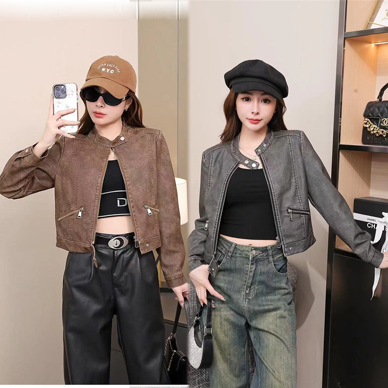 2025春季新款小个子皮衣外套女立领机车服今年流行皮夹克短款上衣