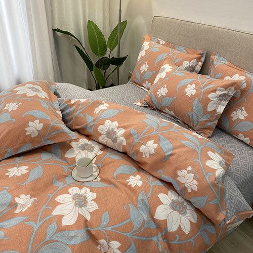 加厚100%全棉磨毛四件套田园风