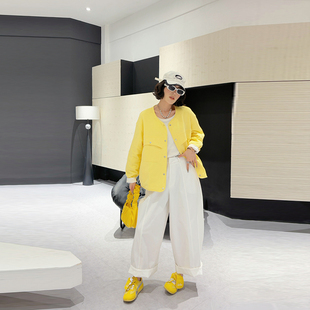 胖妹妹圆领长袖开衫双面服外套韩版大码女装2026早春新款百搭上衣