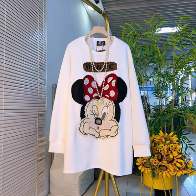 圆领卡通图案字母长袖卫衣上衣