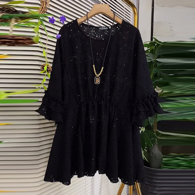 大码女装收腰长袖大衫上衣