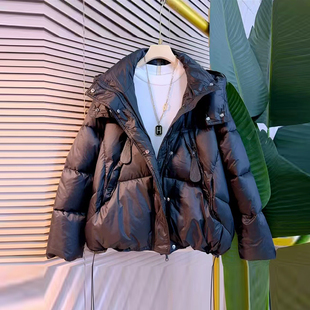 宽松遮肚子短款 女装 简约外套 面包棉服大码 胖妹妹加肥连帽立领短款