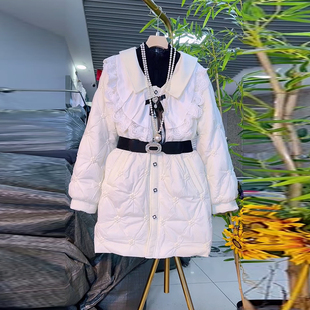 款 胖妹妹加肥翻领蕾丝披肩领棉服外套大码 冬季 中长款 保暖外套 女装