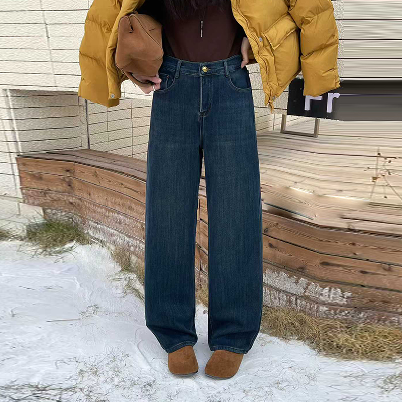 大码女装后腰松紧阔腿牛仔裤