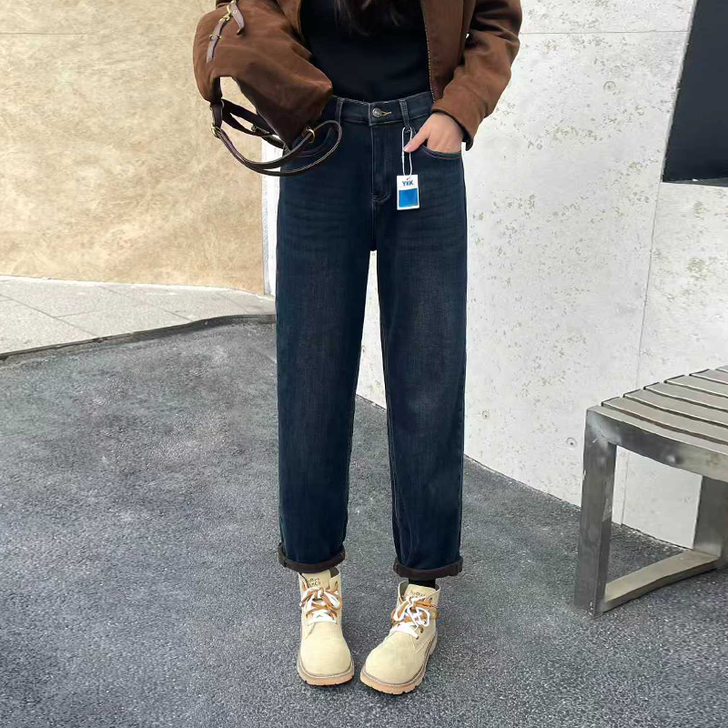 大码女装加绒哈伦牛仔裤