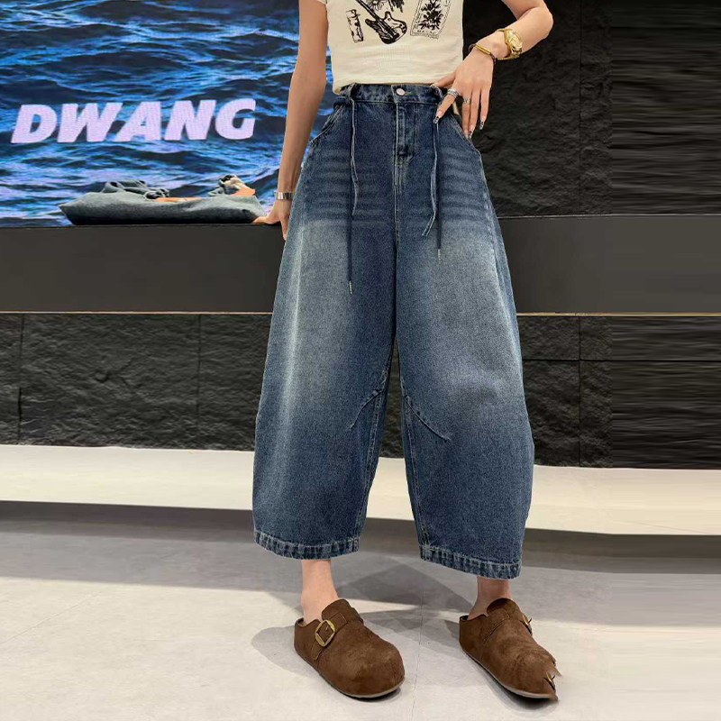 大码女装后腰松紧阔腿九分裤宽松遮胯胖妹妹欧洲站减龄洋气牛仔裤,女装/女士精品,大码裤装,淘宝优惠券,粉丝福利购,淘宝优惠卷