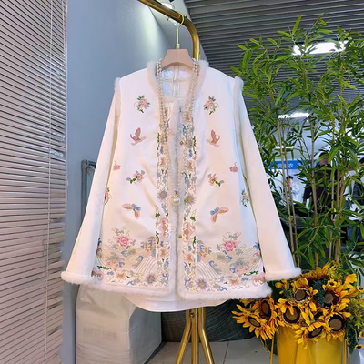 蝴蝶花朵国风棉马甲毛边袖口小衫