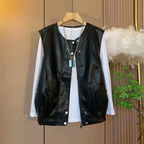 长袖小衫圆领开衫皮马甲