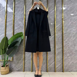 加肥女大翻领中长款西服马甲胖妹妹韩版秋冬款简约高领长袖打底衫