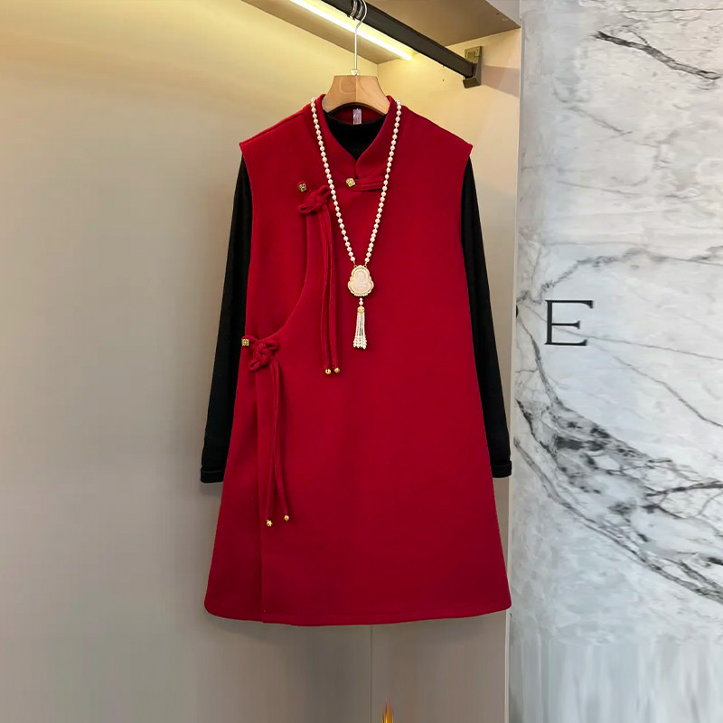 大码女装长袖打底衫流苏扣立领马甲裙胖妹妹气质复古风洋气两件套,女装/女士精品,大码套装,淘宝优惠券,粉丝福利购,淘宝优惠卷