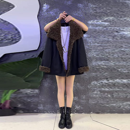 大码女装毛毛翻领长袖棉服