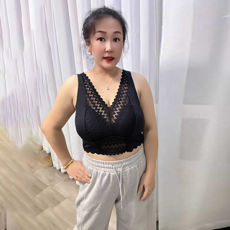 大码女装V领蕾丝边背心