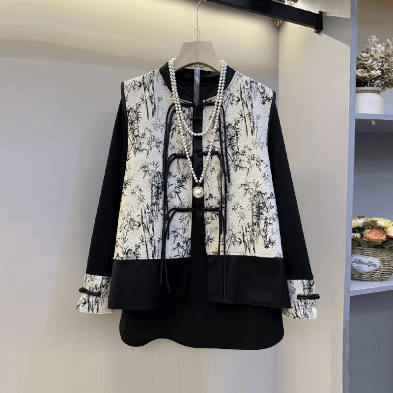 加肥大码女装流苏扣花纹马甲拼色袖口打底衫胖妹妹复古时尚两件套,女装/女士精品,大码套装,淘宝优惠券,粉丝福利购,淘宝优惠卷