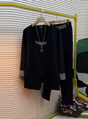 吊带亮钻西服外套三件套小脚裤
