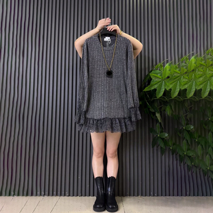 上衣宽松大码 百搭大衫 女装 秋冬款 韩版 胖妹妹遮肚子拼蕾丝底摆长袖