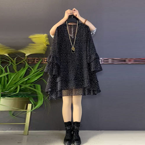 大码女装V领长袖点点大衫