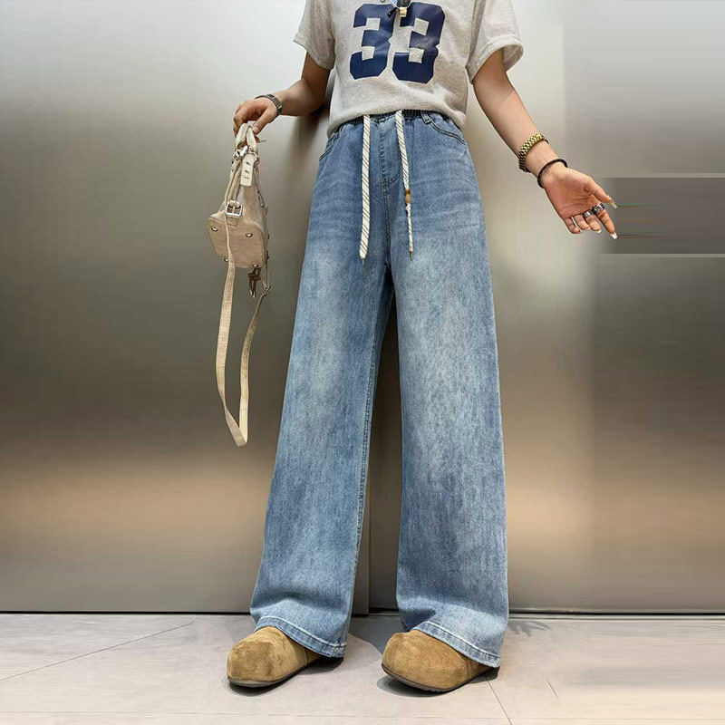 大码女装松紧腰系带阔腿长裤胖妹妹宽松遮胯欧洲站时尚百搭牛仔裤,女装/女士精品,大码裤装,淘宝优惠券,粉丝福利购,淘宝优惠卷