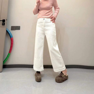 纯色简约欧货百搭休闲裤 女装 宽松遮胯大码 加肥后腰松紧九分牛仔裤