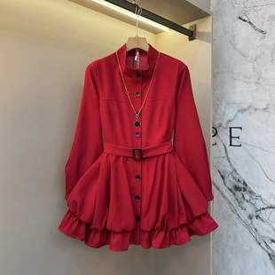 加大码女装立领长袖腰带上衣胖妹妹2026早春新款百搭时尚显瘦衬衫