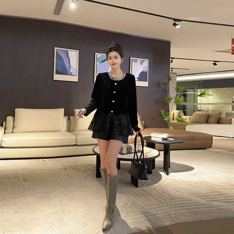 加大码女装钉珠领拼网纱底摆上衣法式小众设计百搭减龄胖妹妹小衫,女装/女士精品,大码内搭,淘宝优惠券,粉丝福利购,淘宝优惠卷