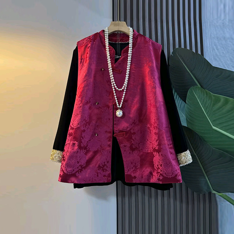 加肥大码女装立领盘扣暗花马甲胖妹妹韩版新中式减龄拼色袖口小衫,女装/女士精品,大码内搭,淘宝优惠券,粉丝福利购,淘宝优惠卷