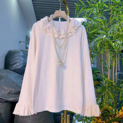 大码女装双层翻领长袖小衫