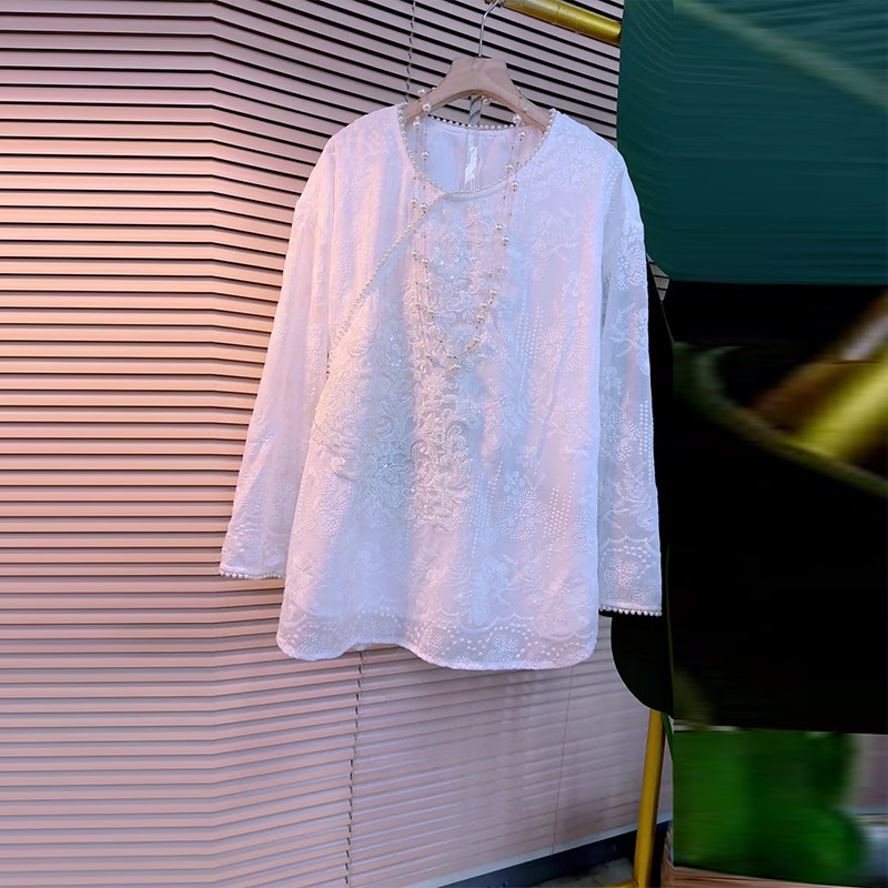 加肥胖妹妹圆领钉珠边长袖暗花小衫大码女装宽松遮肚子减龄上衣潮,女装/女士精品,大码内搭,淘宝优惠券,粉丝福利购,淘宝优惠卷