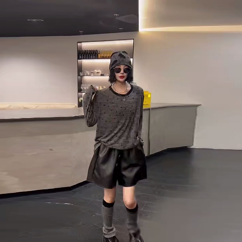 大码女装圆领长袖点点上衣