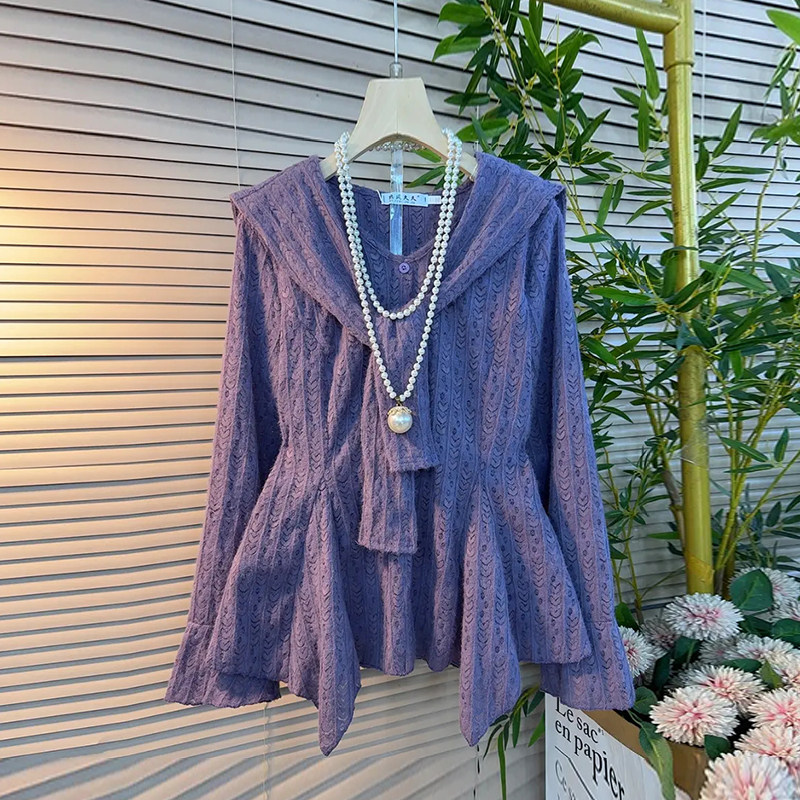 加肥女披肩领长袖收腰蕾丝小衫胖妹妹小众设计甜美减龄淑女风上衣,女装/女士精品,大码内搭,淘宝优惠券,粉丝福利购,淘宝优惠卷