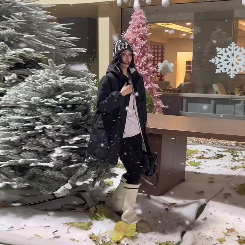 大码女装连帽长袖收腰棉服