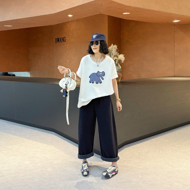 大码女装卡通图案短袖上衣