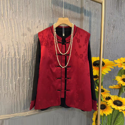 立领盘扣暗花国风马甲打底小衫