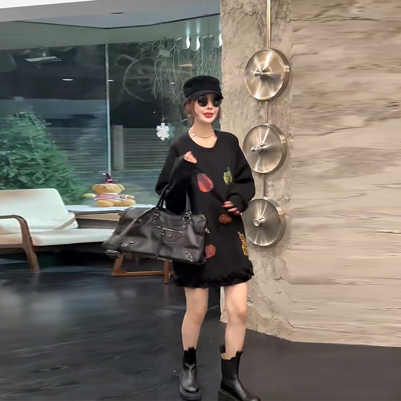 大码女装彩色图案长袖上衣