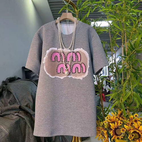 胖妹妹亮钻字母短袖T恤衫