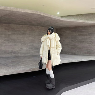 大版 女装 宽松遮肚子百搭简约外套 棉服加肥大码 胖MM连帽立领中长款