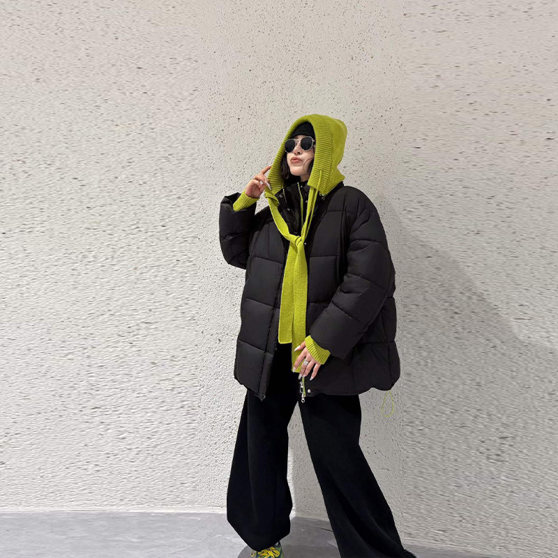 胖妹妹2026早冬新款针织连帽面包棉服外套大码女装加肥显瘦上衣潮