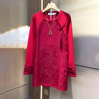 大码女装圆领盘扣国风上衣