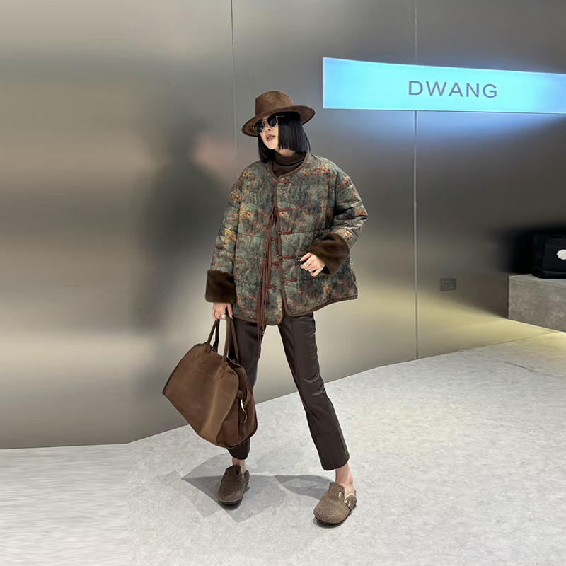 拼接毛毛袖口流苏盘扣国风棉服