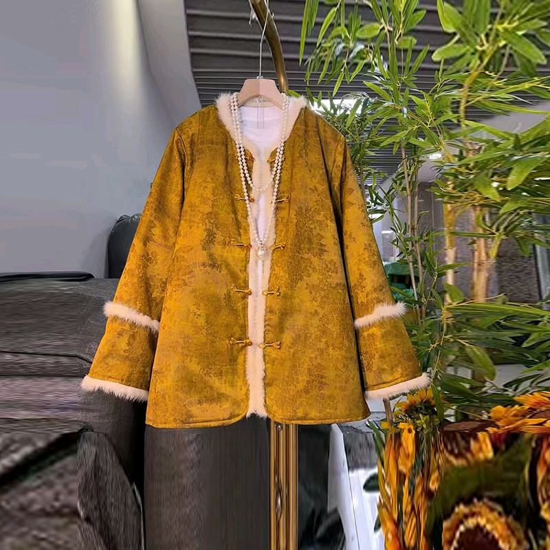 胖MM加肥立领毛边盘扣国风暗花外套大码女装新中式秋冬款洋气外套,女装/女士精品,常规大码外套,淘宝优惠券,粉丝福利购,淘宝优惠卷